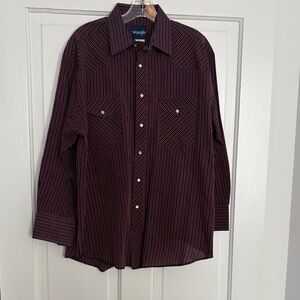 Wrangler Men's Dark Striped Pearl Snap Button‎ Down Shirt